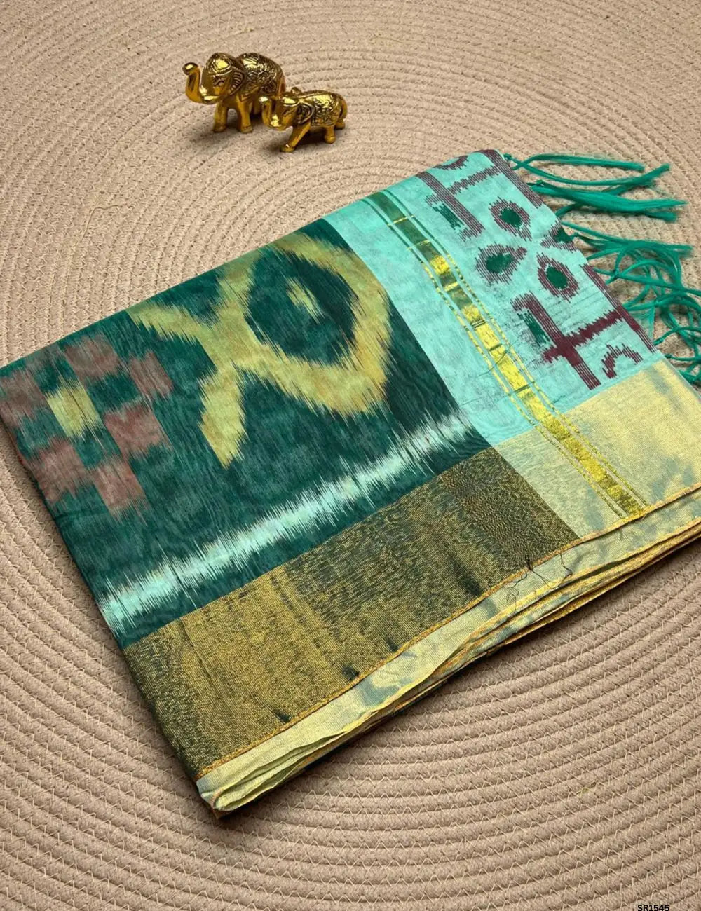 Pistha Green & Green -Ikkat Kotta Cotton Saree