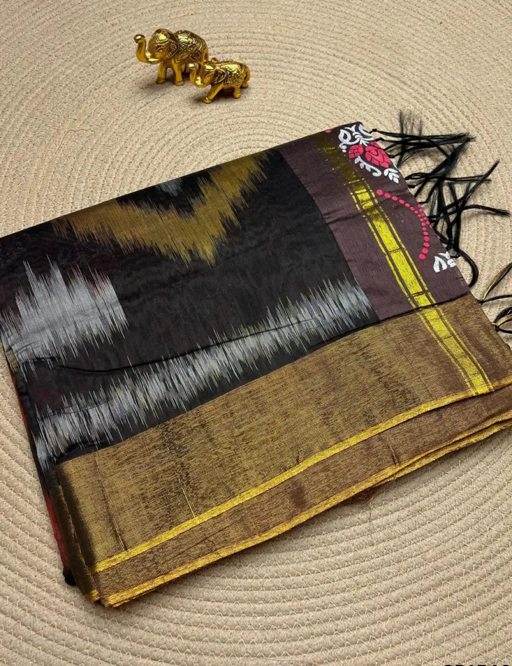 Brown & Black - Ikkat Kotta Cotton Saree