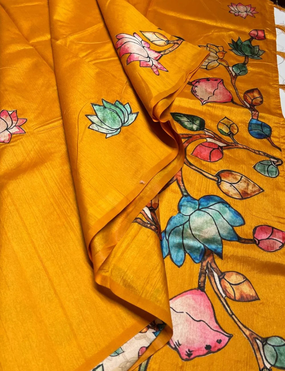 Yellow - Matka Silk Saree