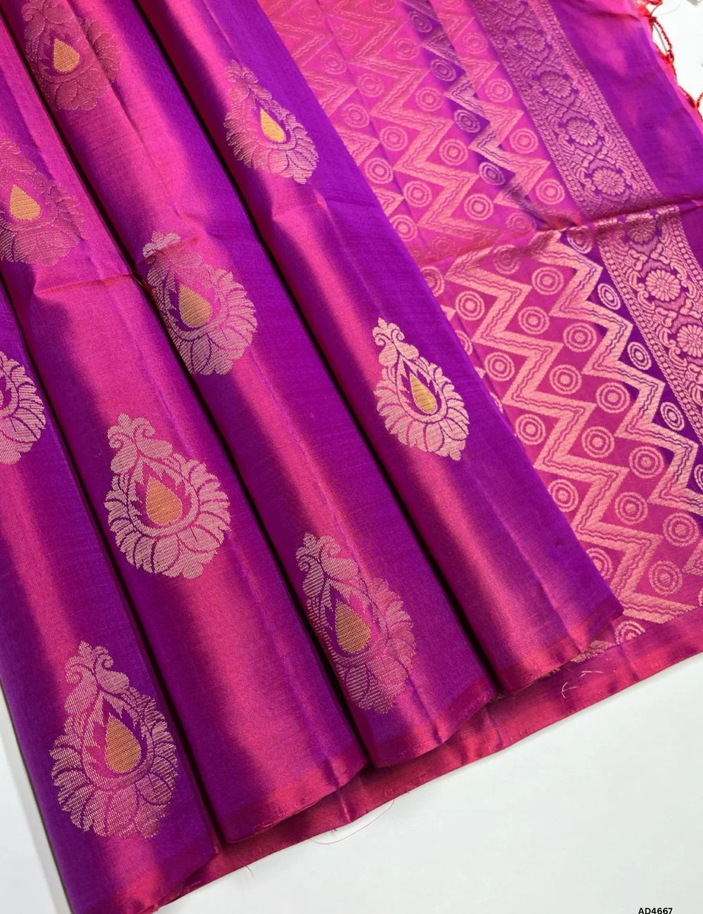 Purplish Red - Soft Silk Saree