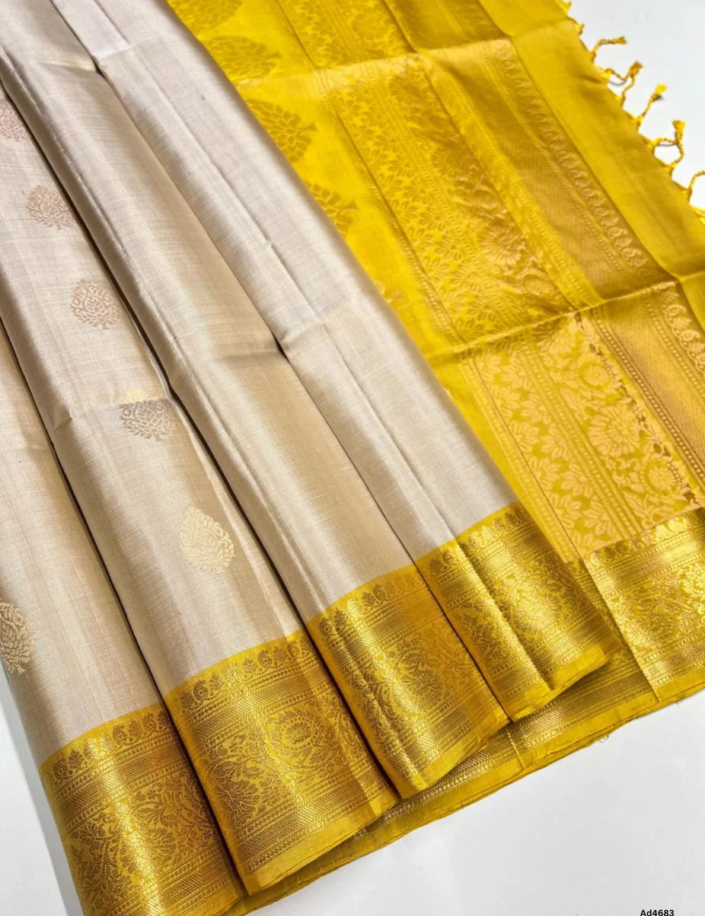 Ivory & Yellow - Kanchi Border Soft Silk Saree