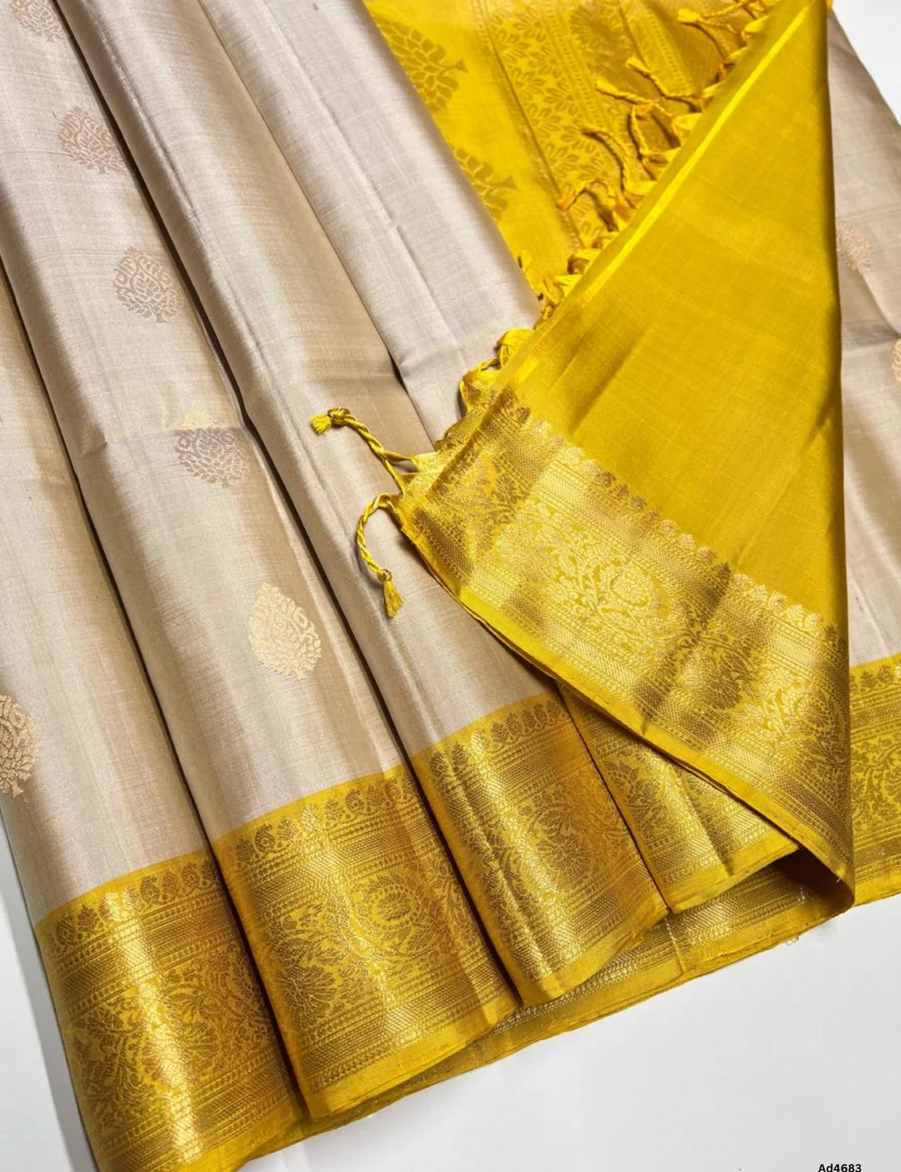 Ivory & Yellow - Kanchi Border Soft Silk Saree