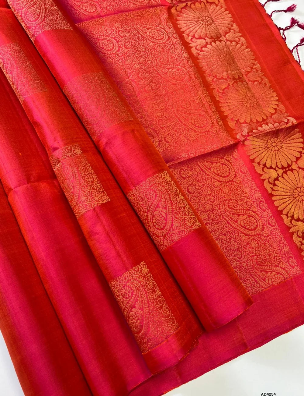 Orangish Pink - Soft Silk Saree