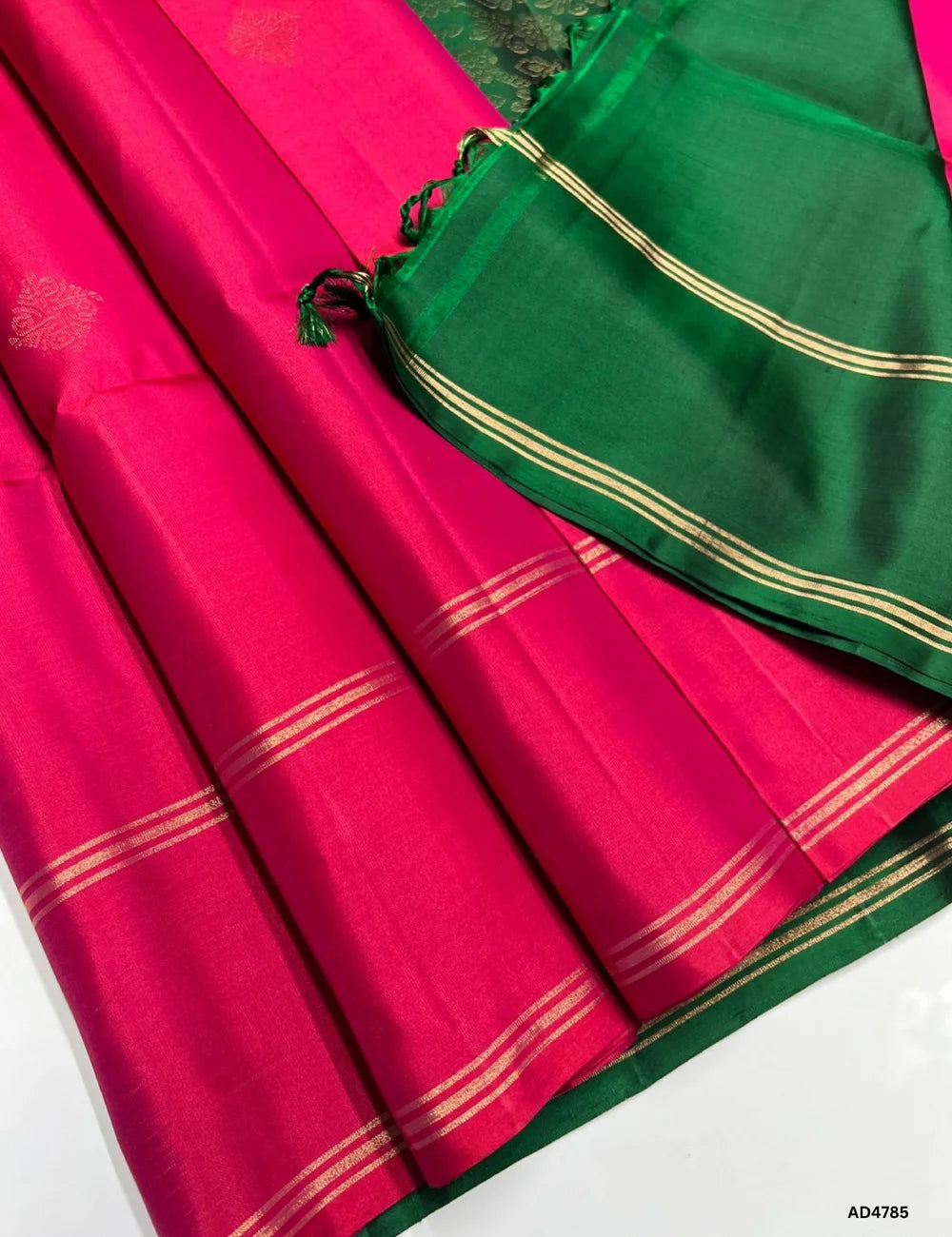 Rani Pink & Green - Soft Silk Saree