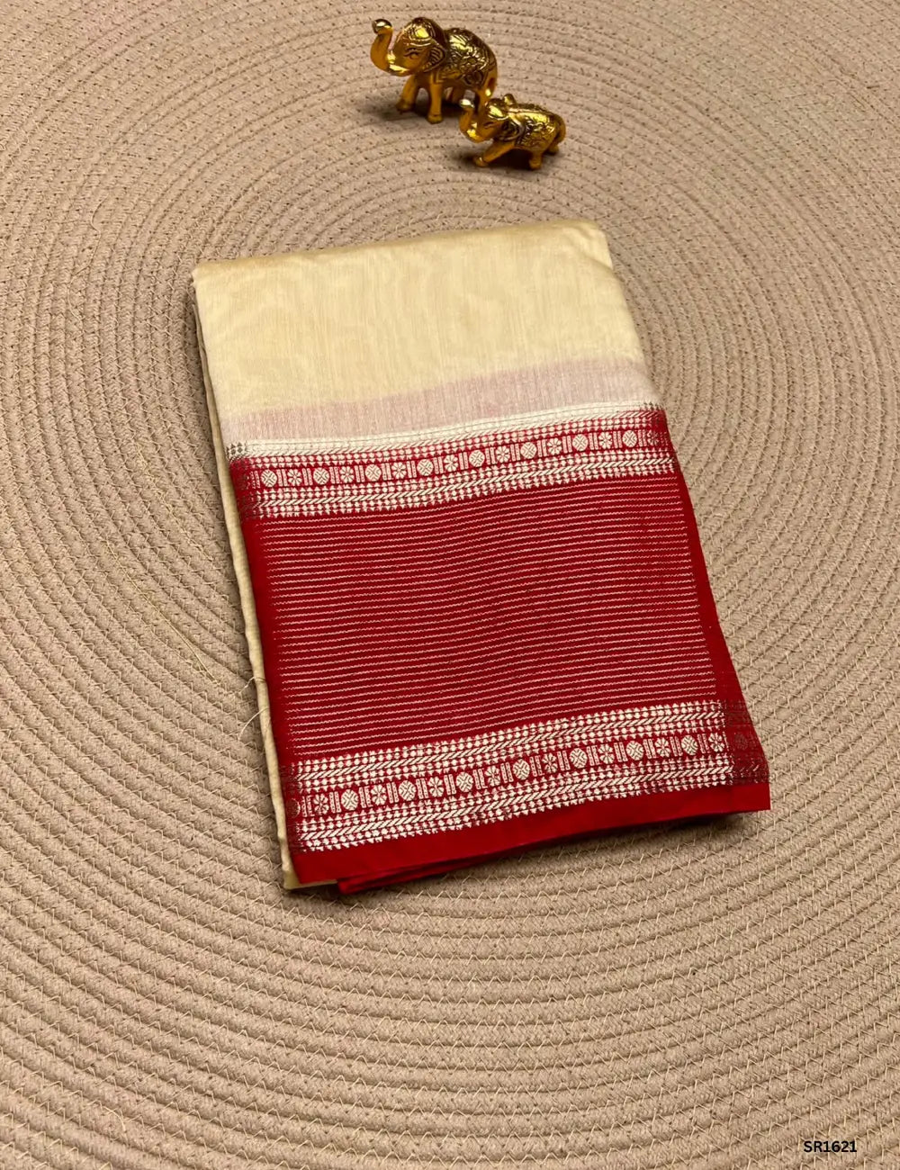 Beige & Red - Binny Silk Saree