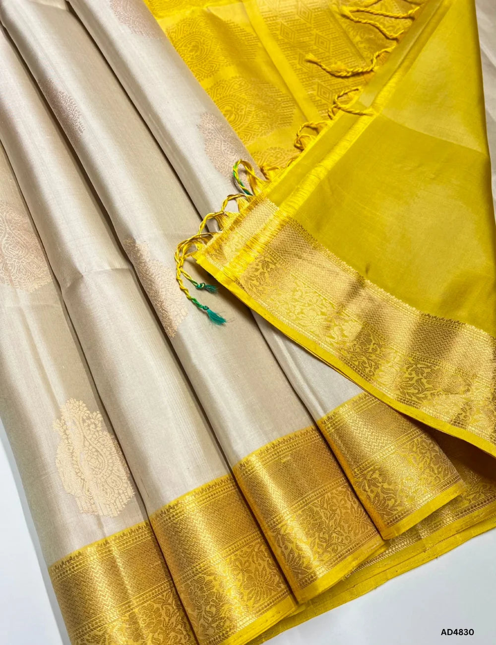 Ivory & Yellow - Kanchi Border Soft Silk Saree