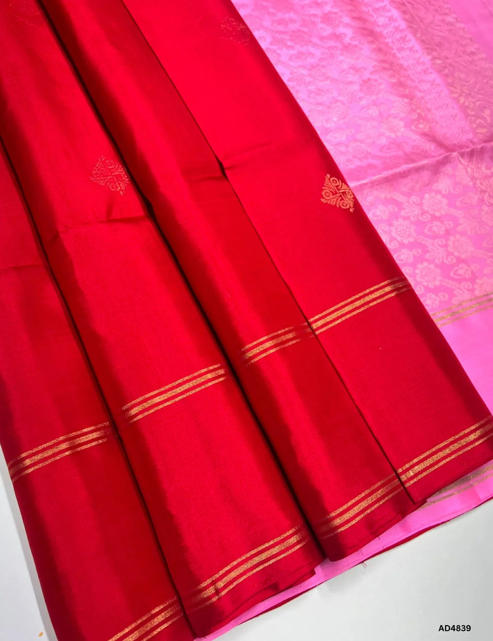 Red & Baby Pink - Soft Silk Saree