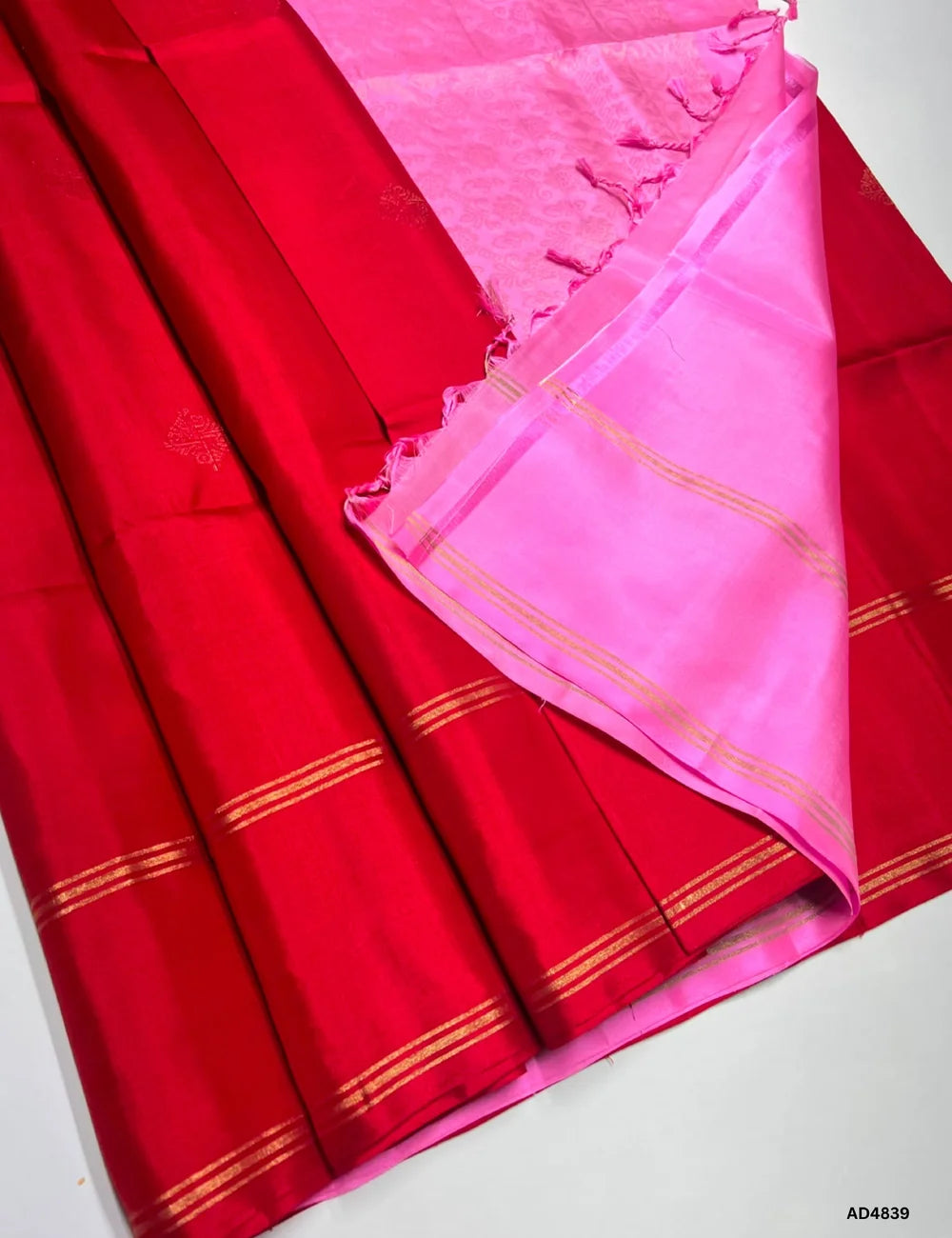 Red & Baby Pink - Soft Silk Saree