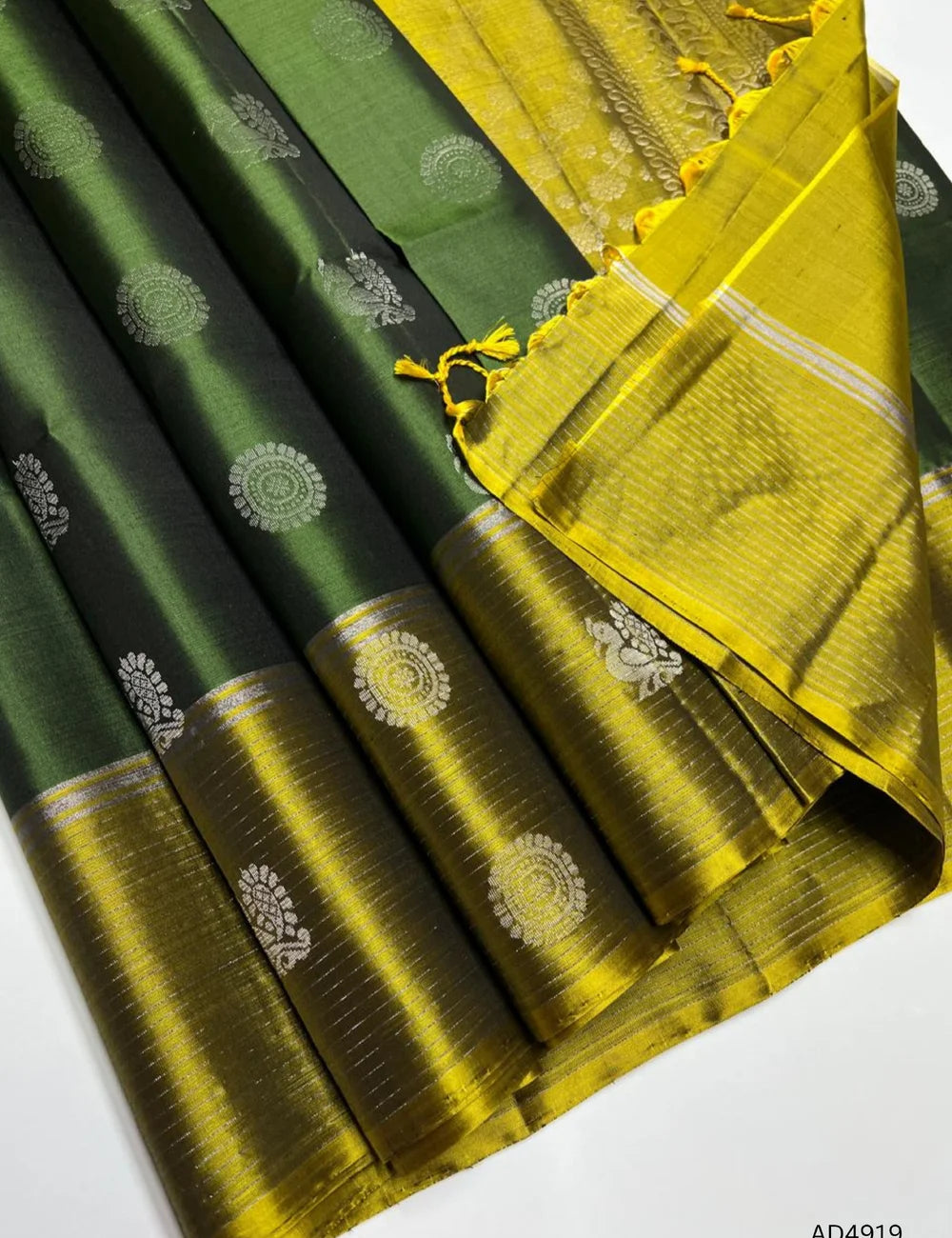 Green & Olive Green  -  Soft Silk Saree