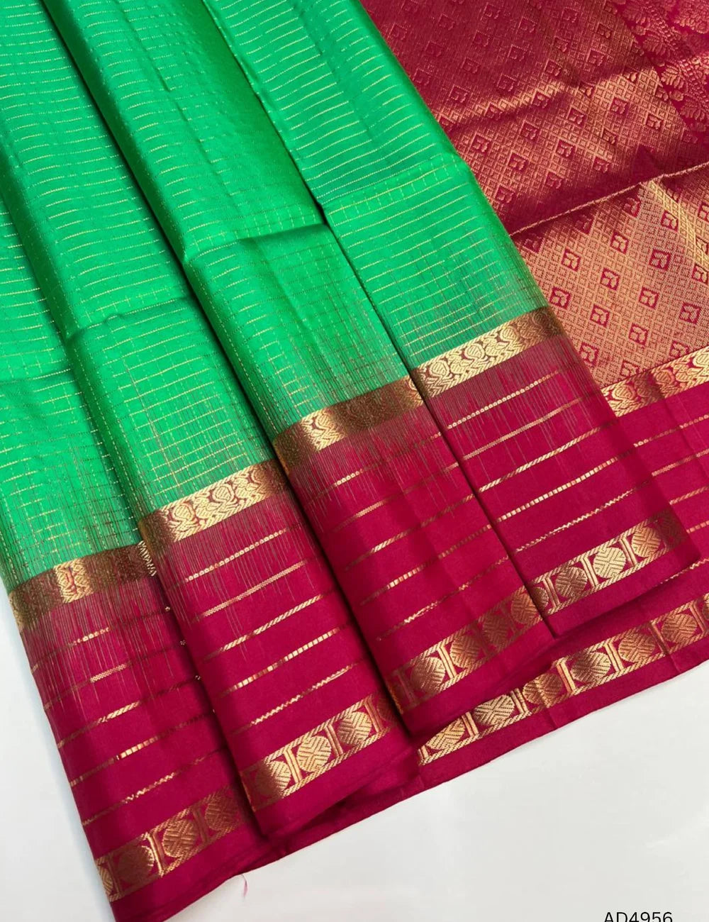Green & Redish Pink - Retta Pet Soft Silk Saree