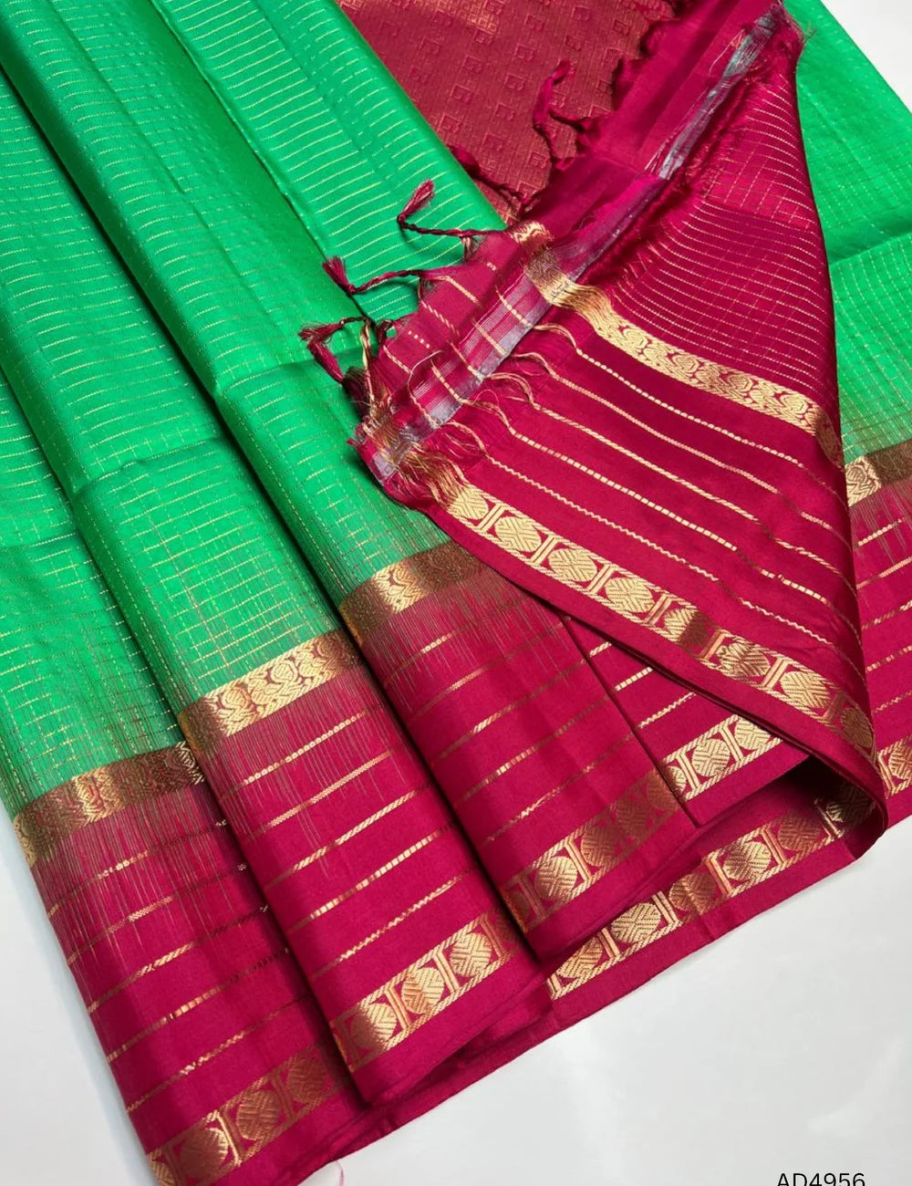 Green & Redish Pink - Retta Pet Soft Silk Saree