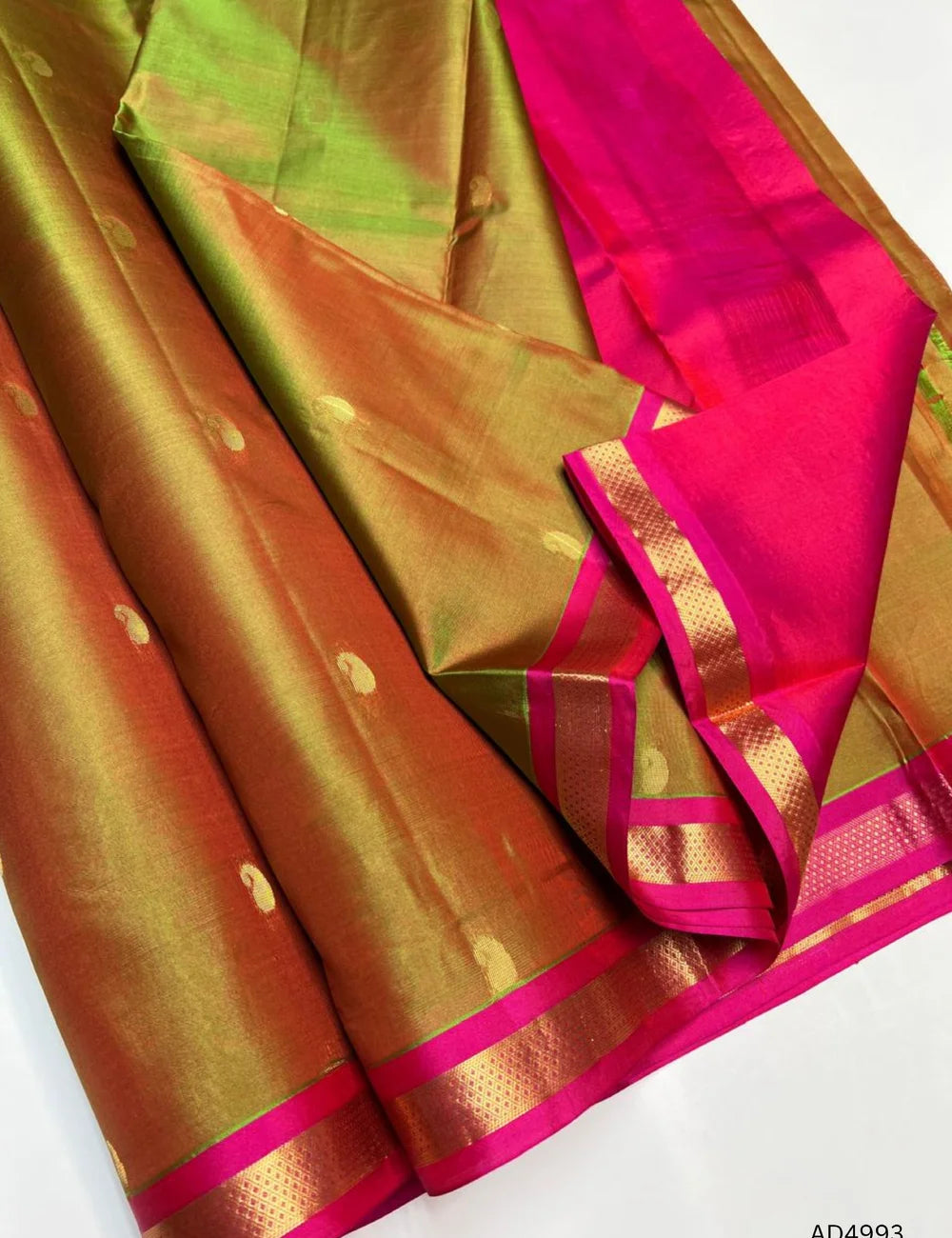 Dual Tone Green  & Pink - Kanchi Border Soft Silk Saree