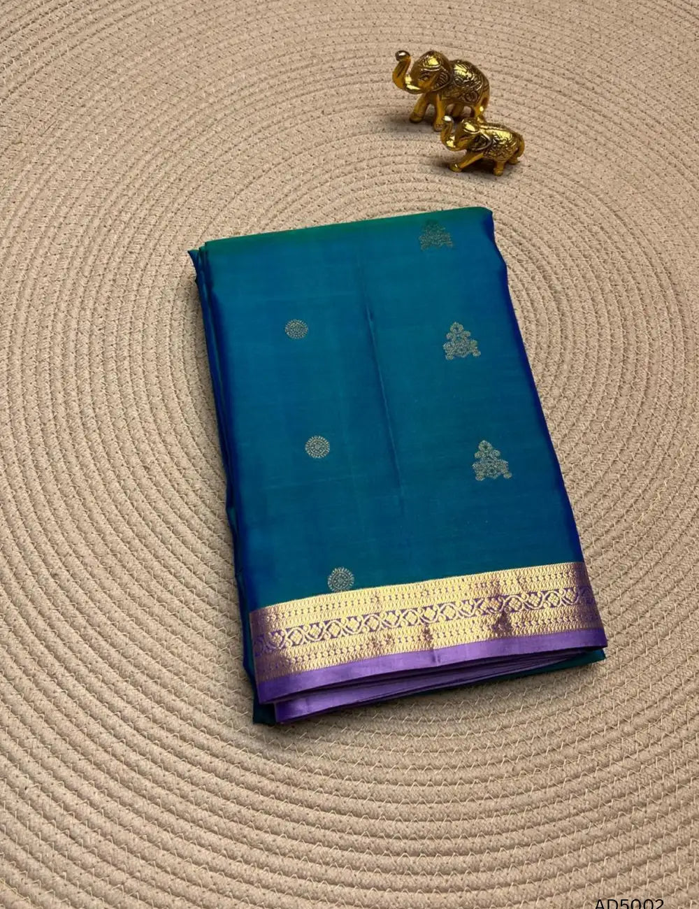 Peacock Blue & Lavender - Kanchi Border Soft Silk Saree