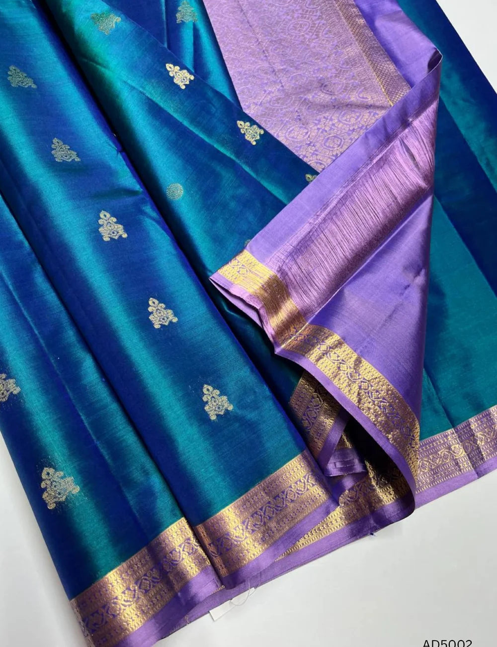 Peacock Blue & Lavender - Kanchi Border Soft Silk Saree