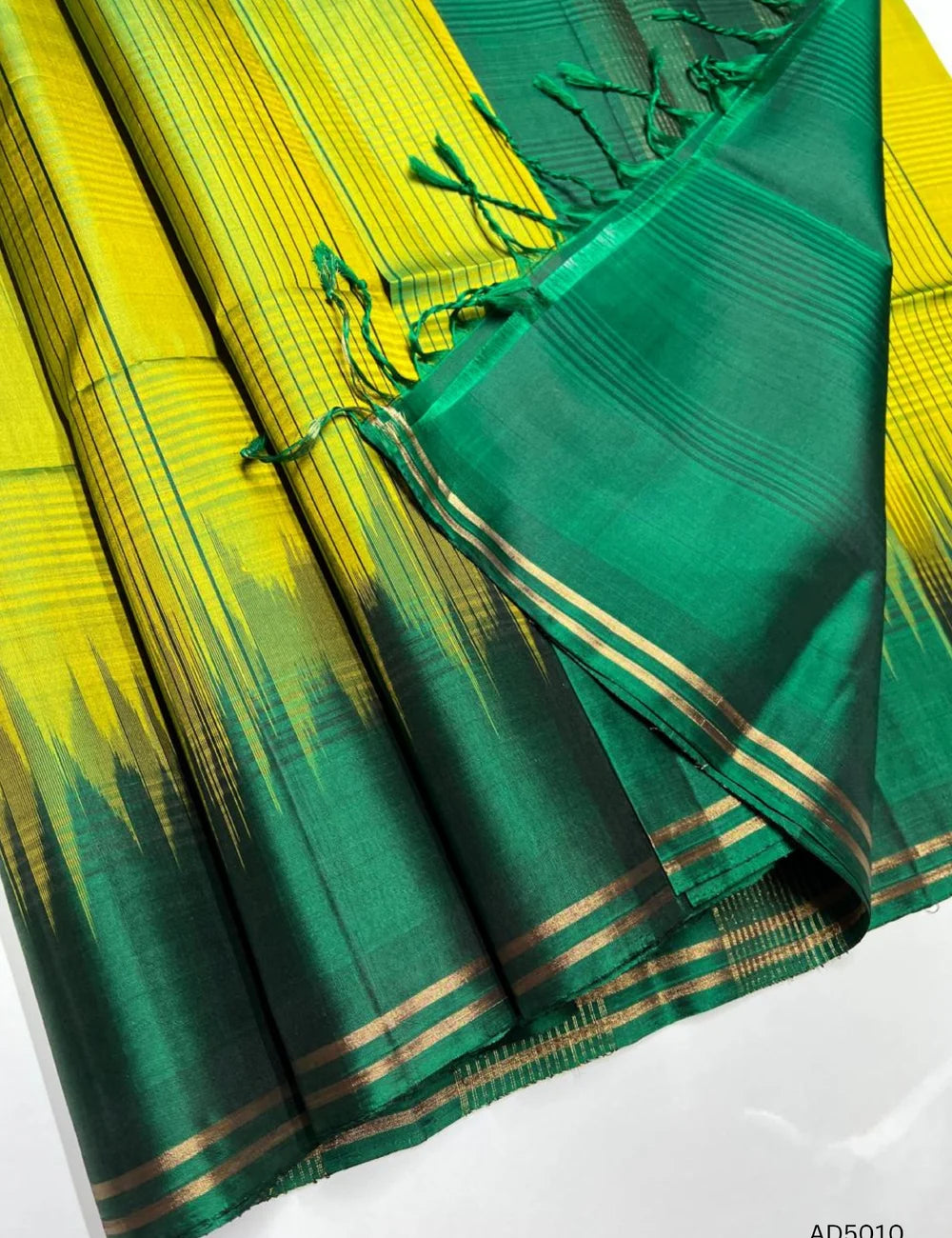 Lime Green & Green - Checks with Contrast Border  Soft Silk Saree