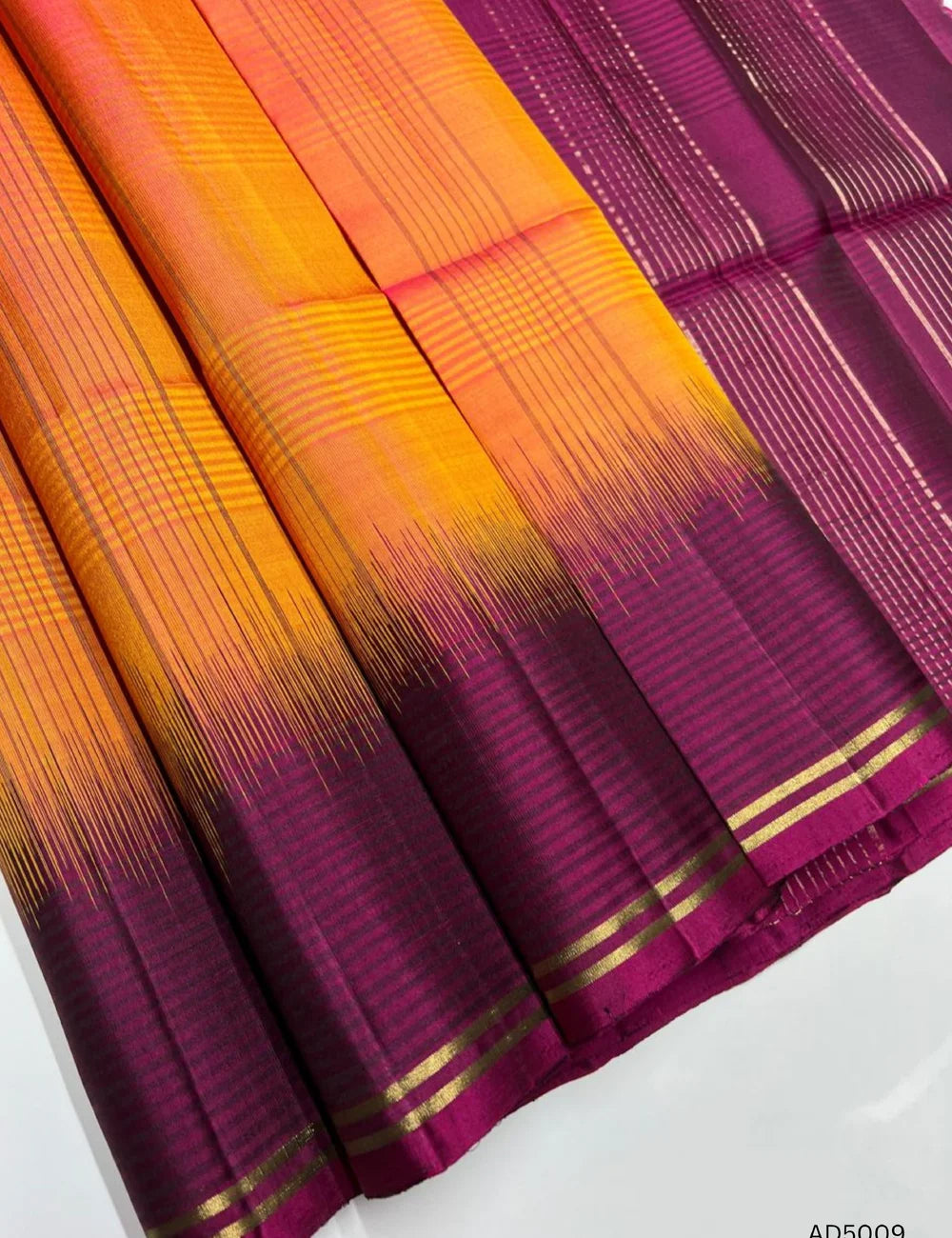 Orange & Magenta - Checks with Contrast Border  Soft Silk Saree