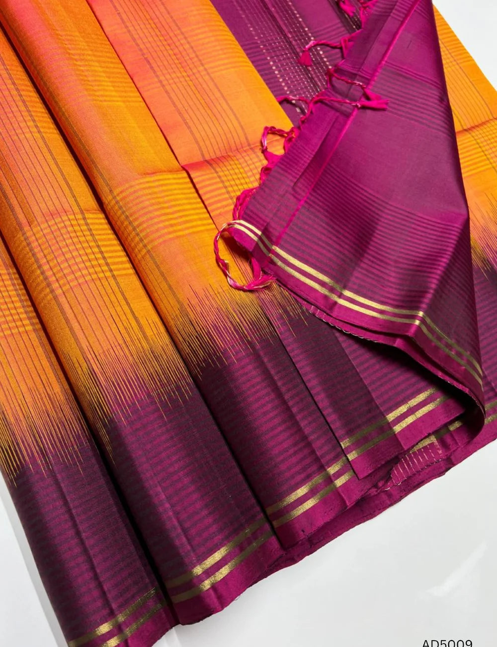 Orange & Magenta - Checks with Contrast Border  Soft Silk Saree