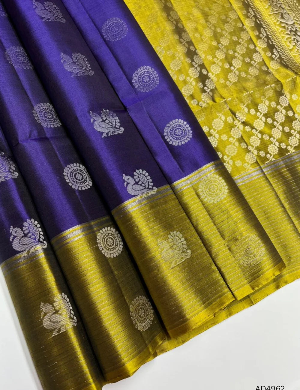 Purple & Olive Green  - Soft Silk Saree