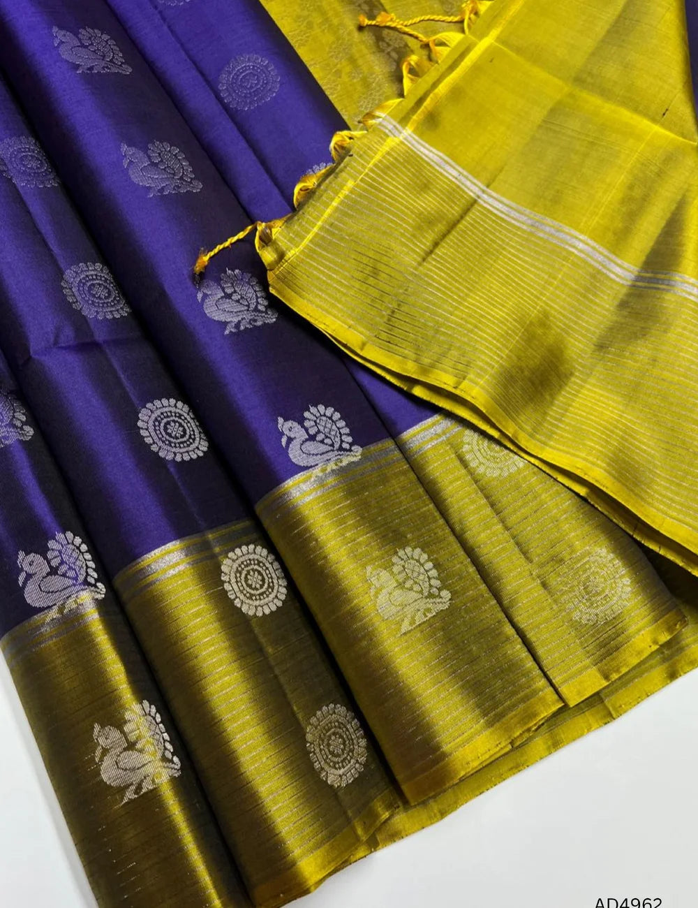 Purple & Olive Green  - Soft Silk Saree