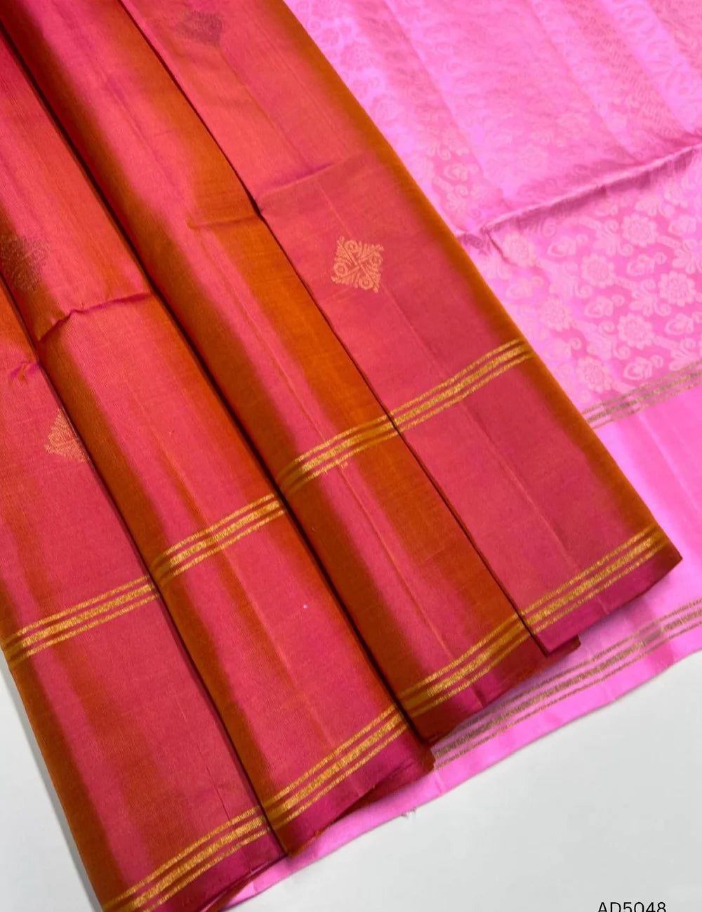 Orange & Pink - Soft Silk Saree