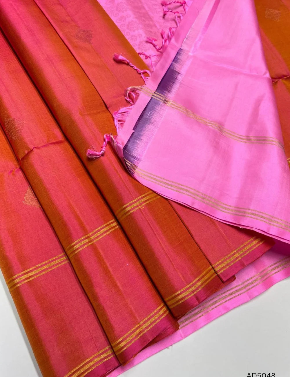 Orange & Pink - Soft Silk Saree