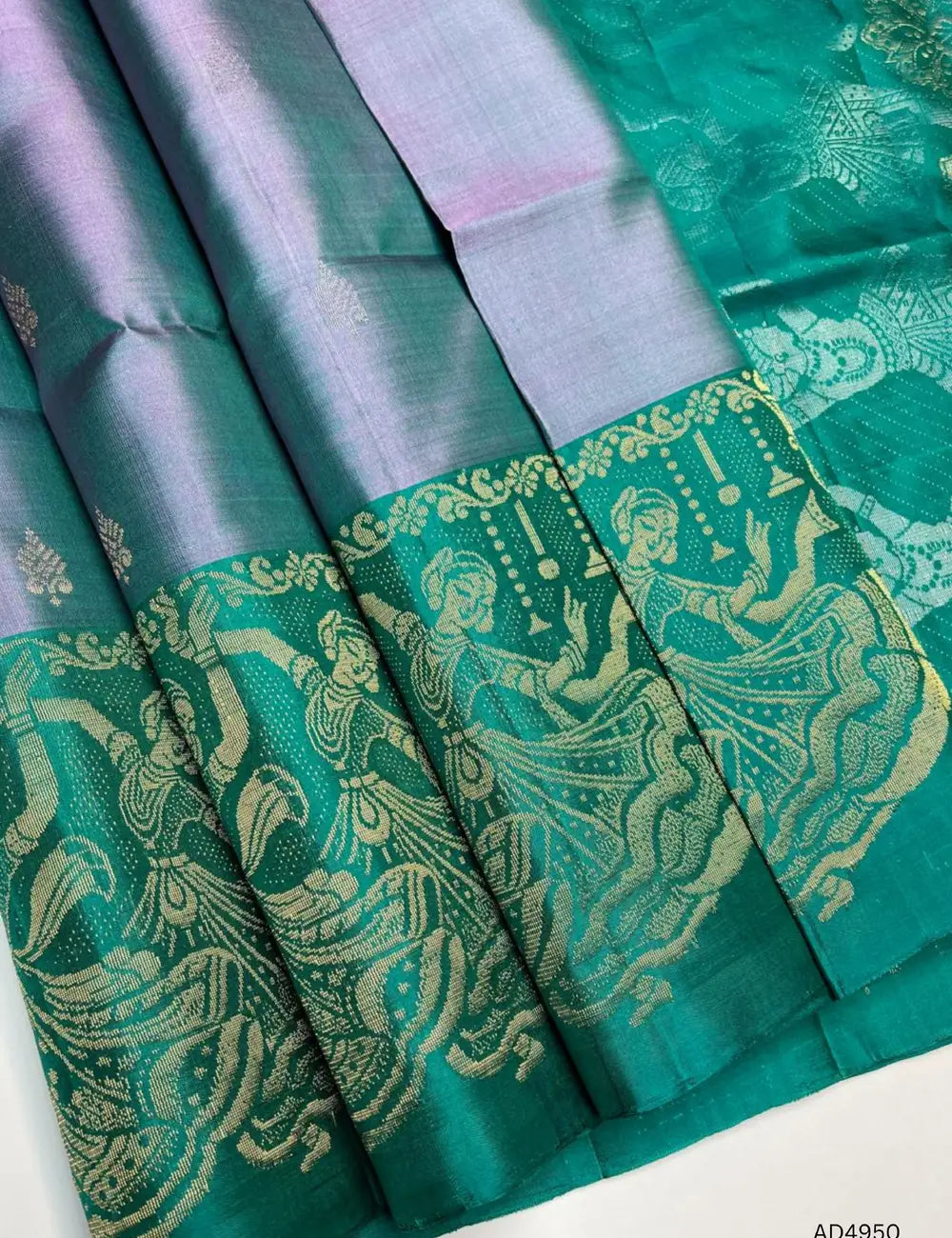 Bizzard Blue & Green - Fancy Border Soft Silk  Saree
