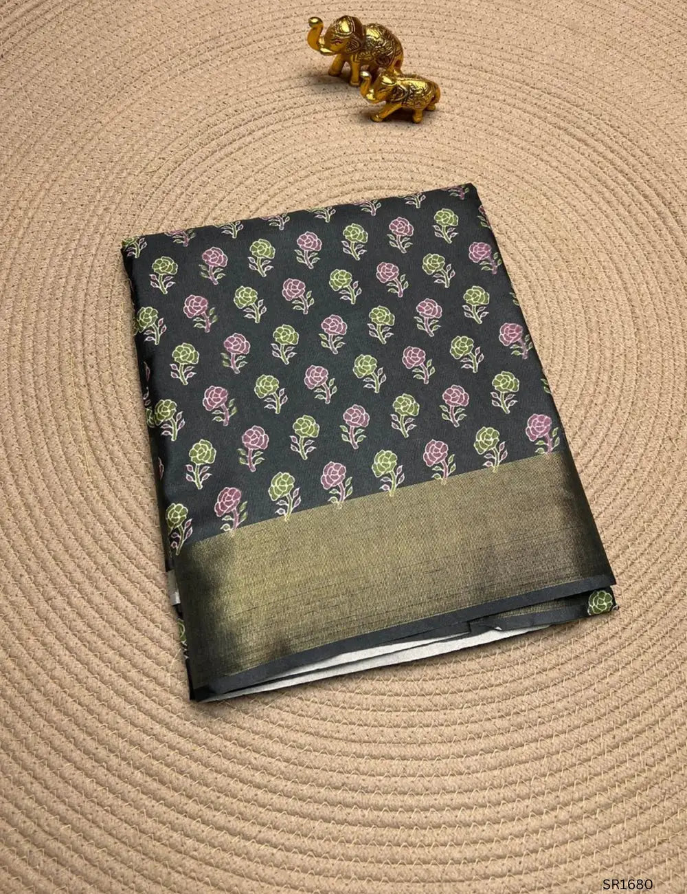 Dark Grey - Semi Tussar Saree
