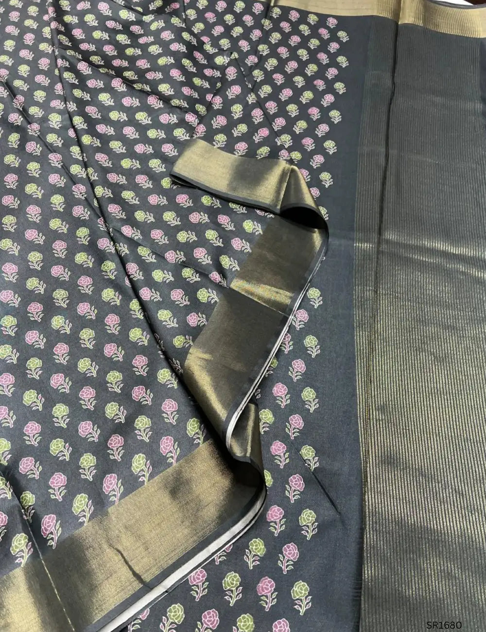 Dark Grey - Semi Tussar Saree
