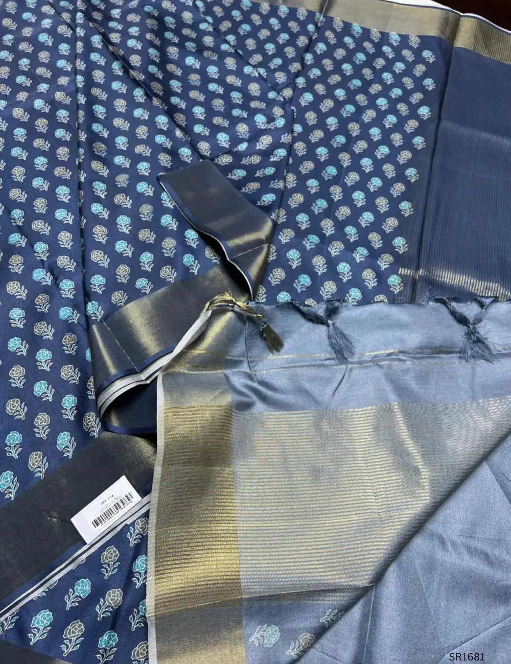 Bluish Grey - Semi Tussar Saree