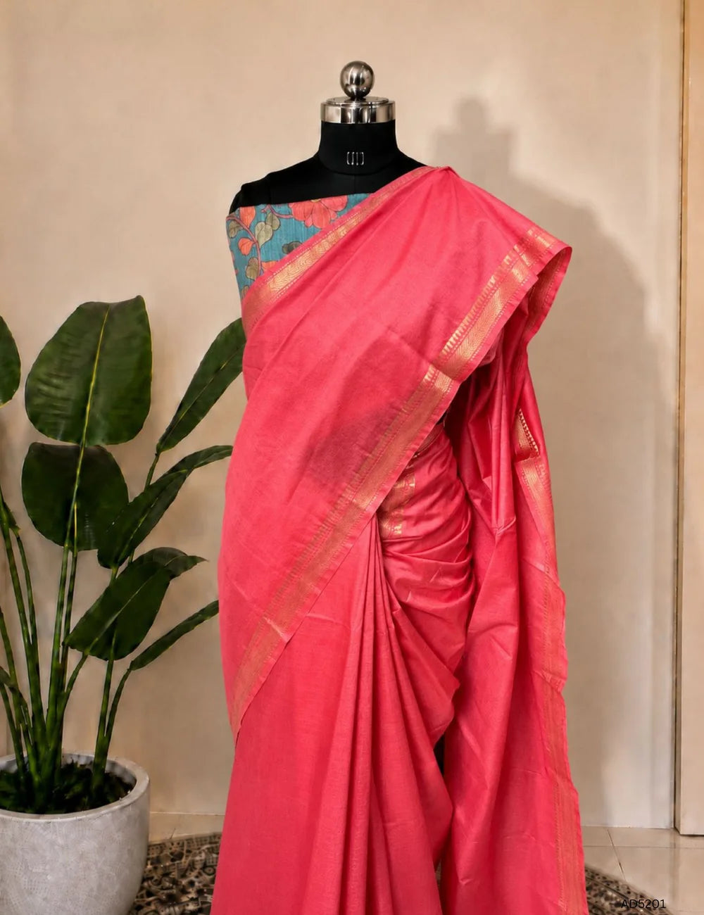 Pink - Moonga Silk Saree