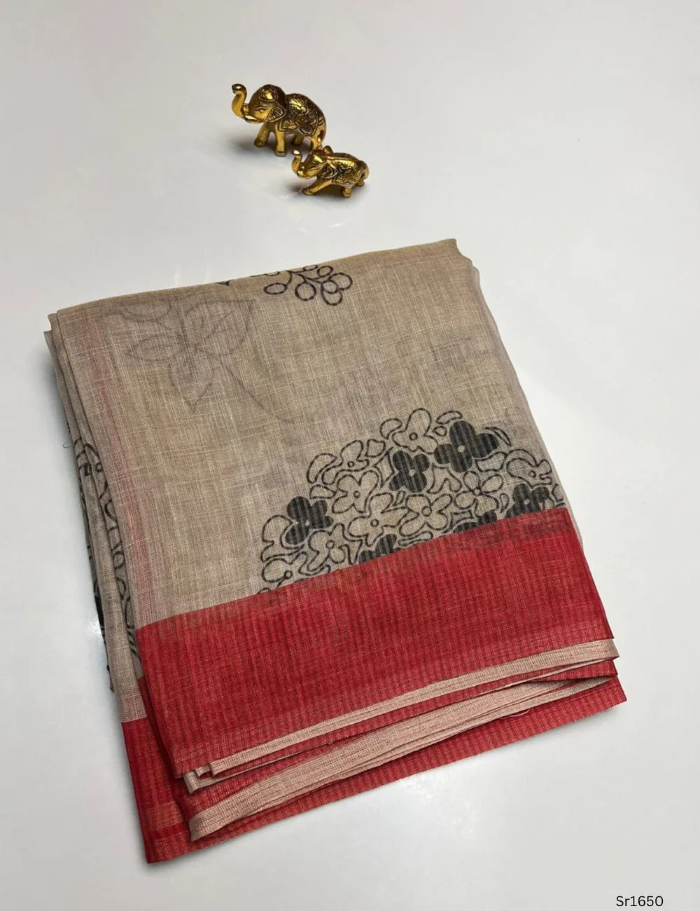 Cream & Red - Linen  Saree