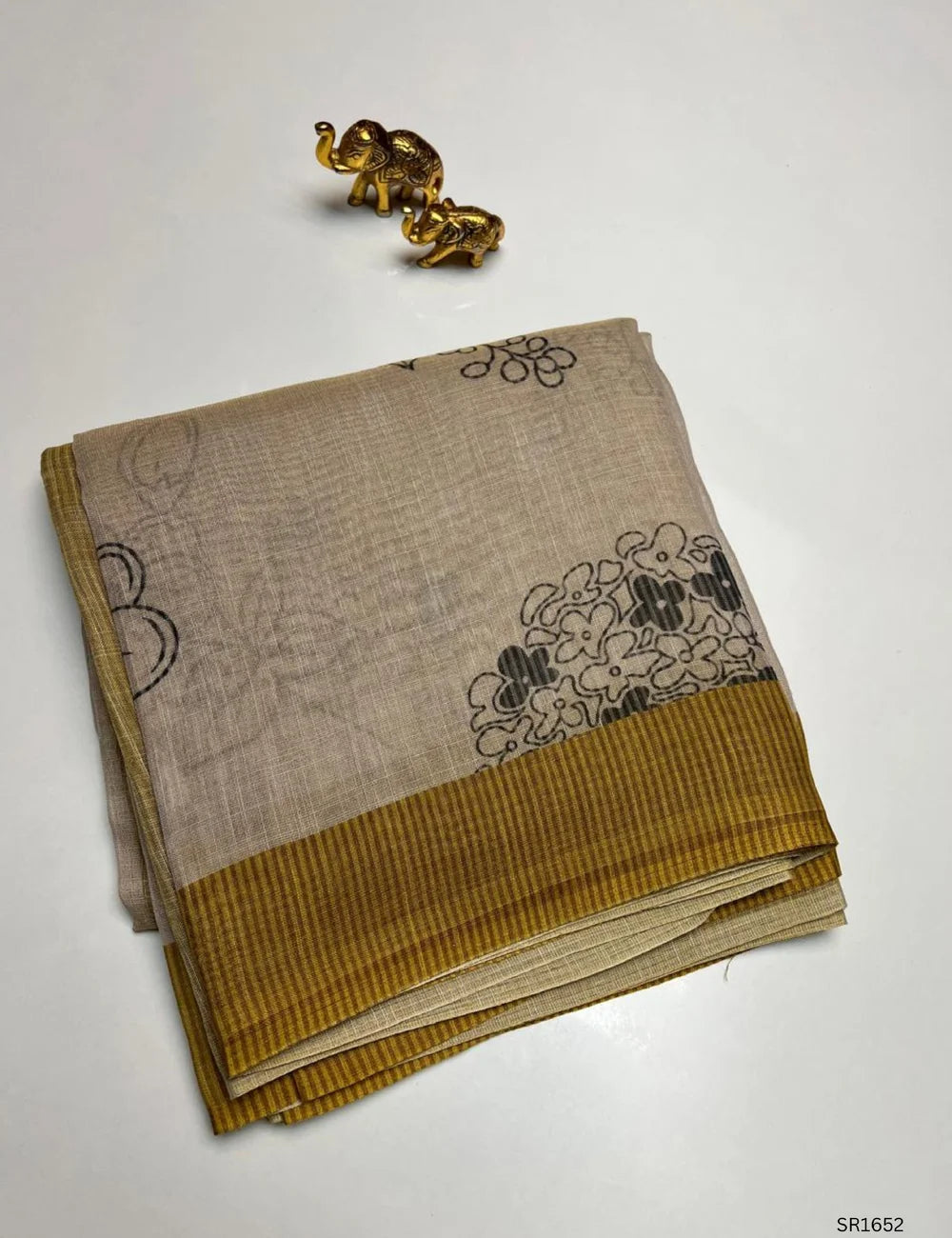 Cream & Golden Yellow - Linen  Saree