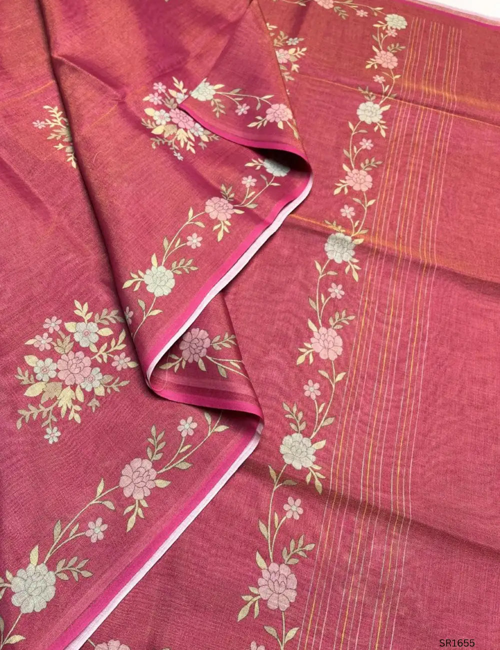 Pink - Tissue Linen  Saree