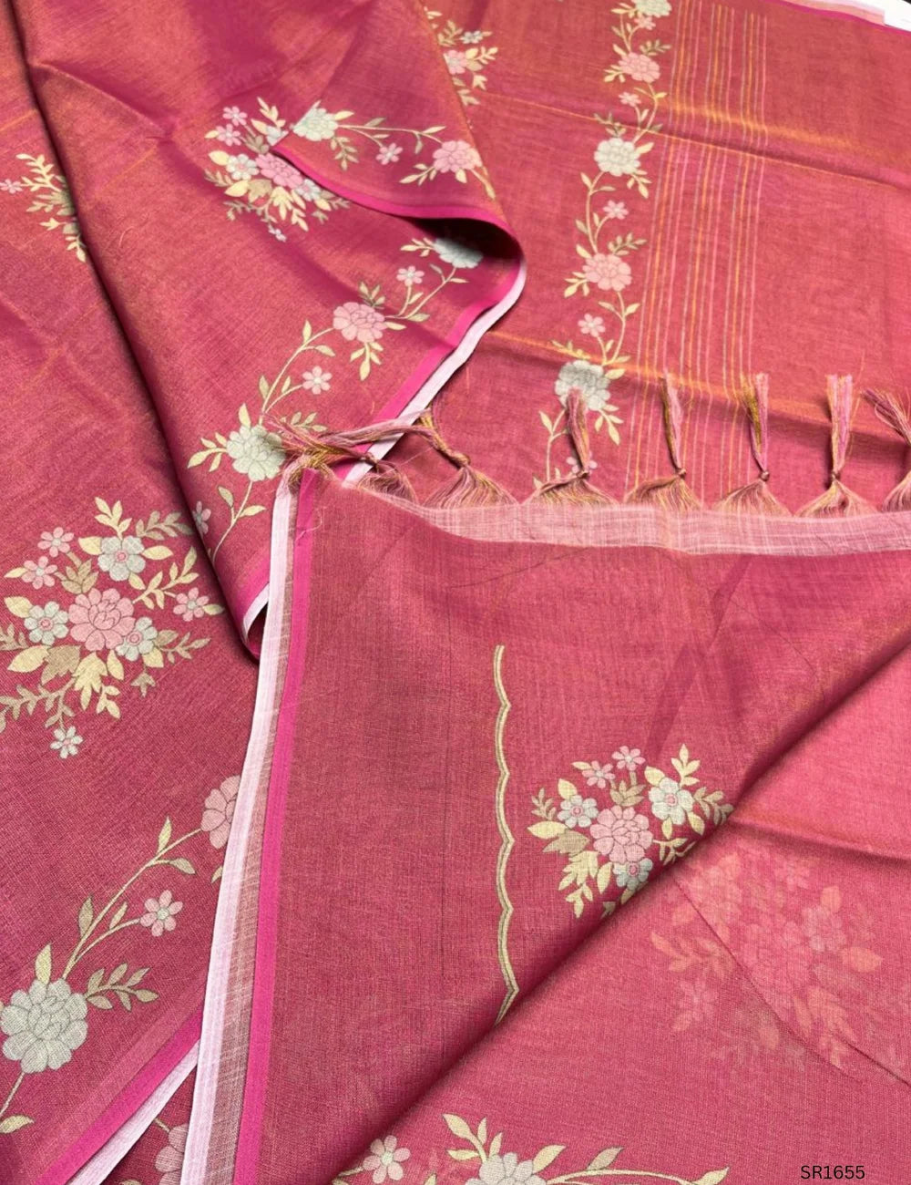 Pink - Tissue Linen  Saree