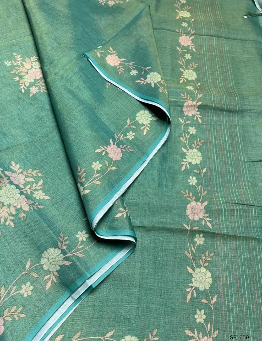 Green - Tissue Linen  Saree