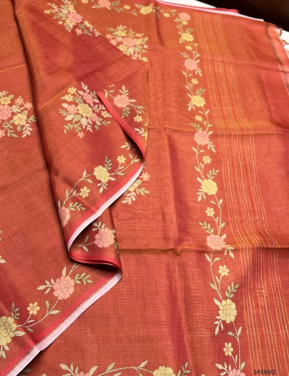 Peach - Tissue Linen  Saree