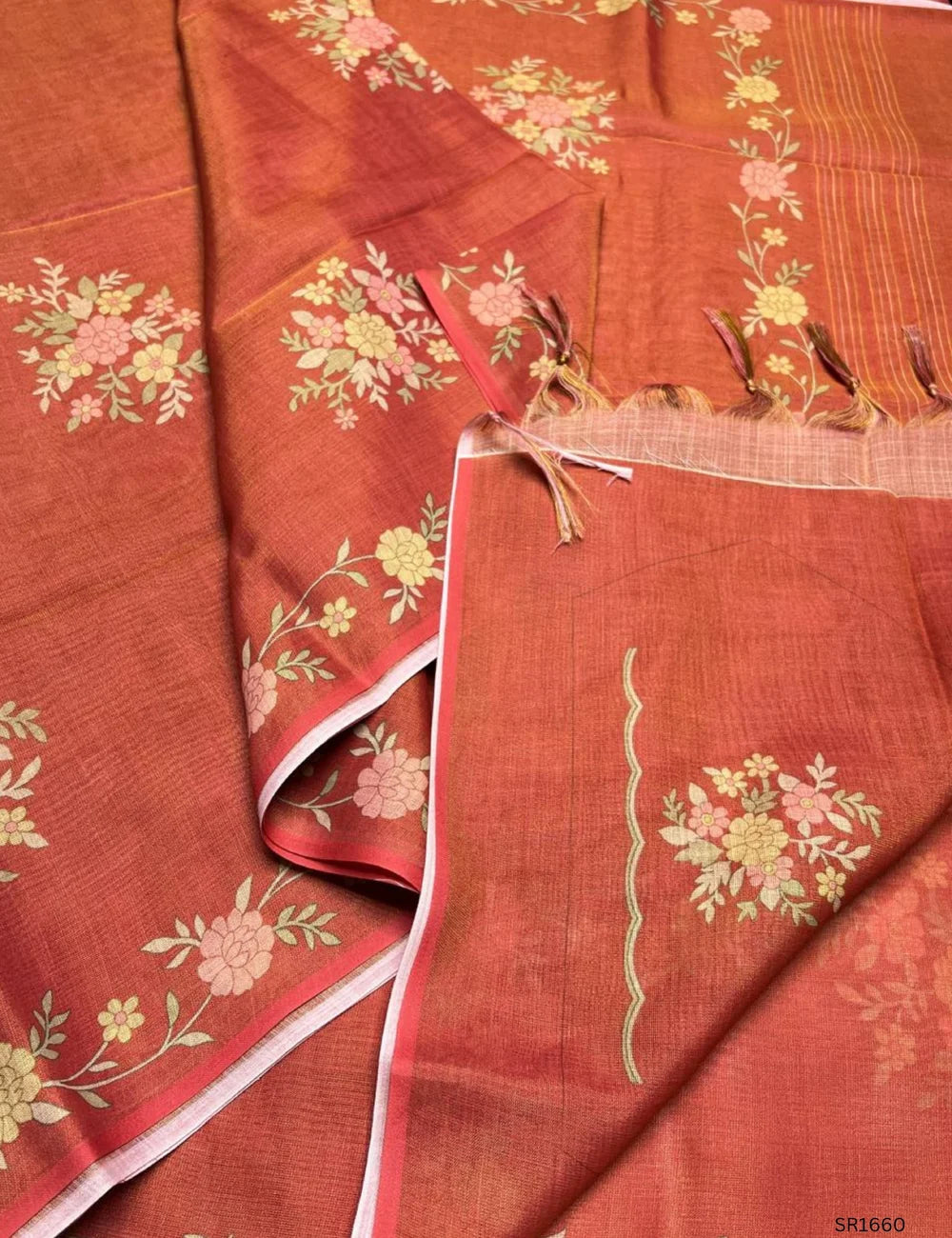 Peach - Tissue Linen  Saree