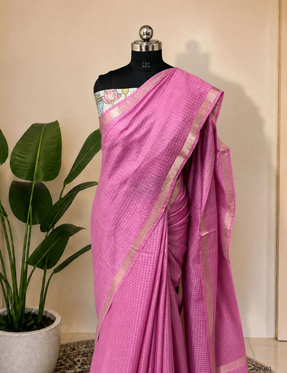 Bubble Gum Pink - Moonga Silk  Saree