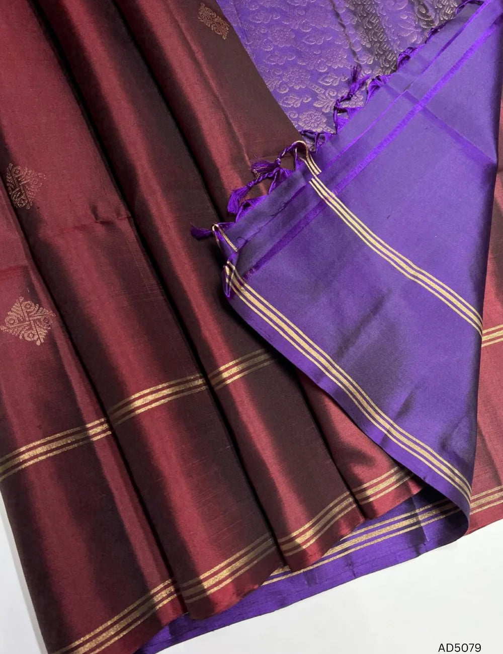 Coffee Brown & Purple - Soft Silk Saree