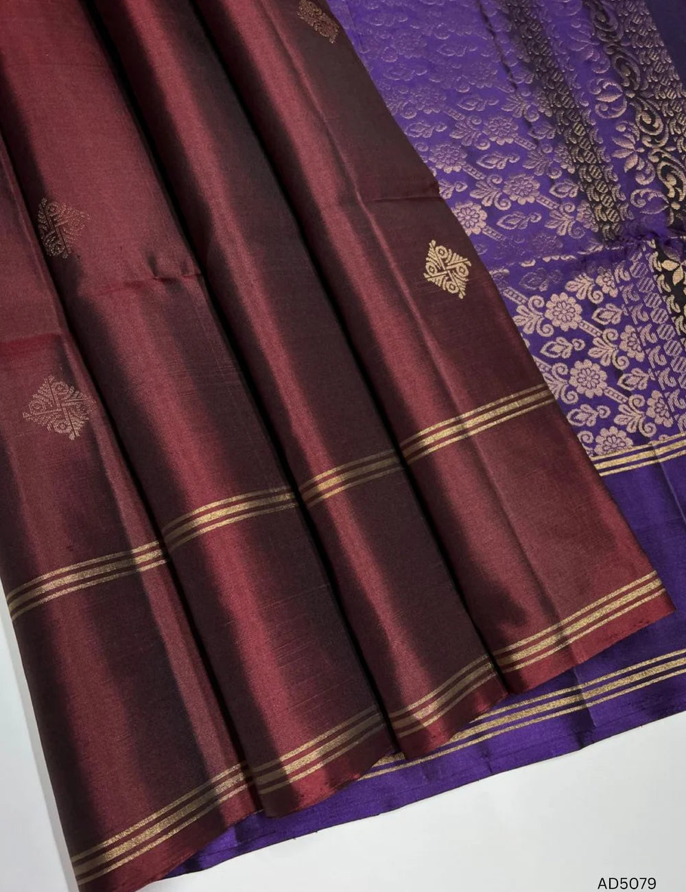 Coffee Brown & Purple - Soft Silk Saree