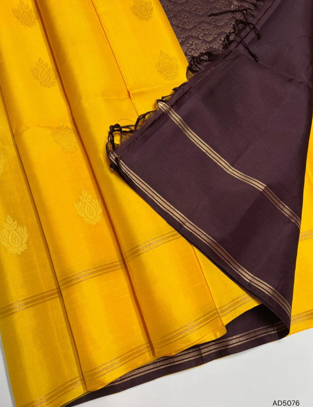 Yellow & Coffee Brown - Soft Silk Saree