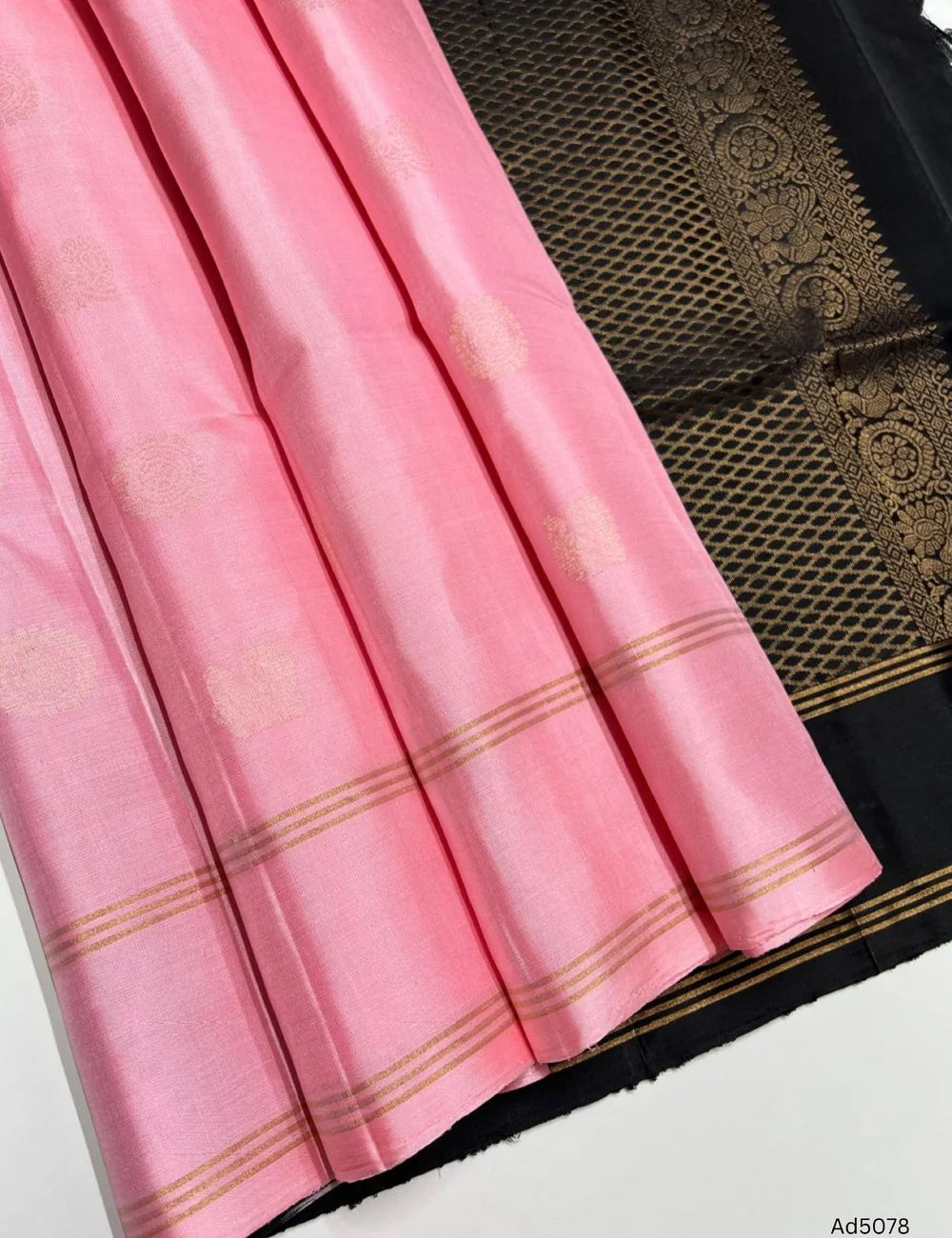 Pink & Black - Soft Silk Saree