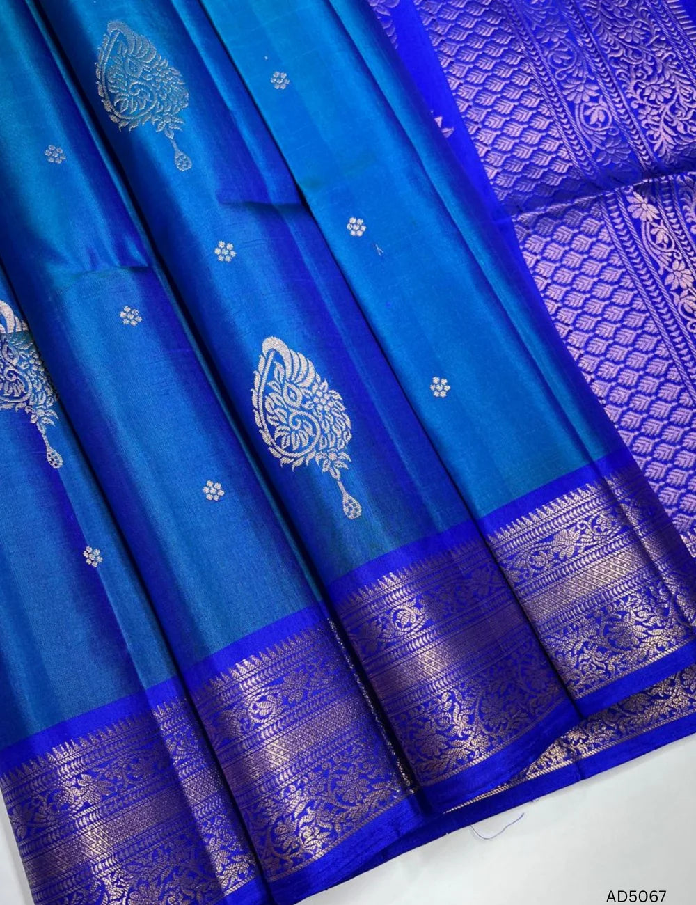 Peacock Blue - Kanchi Border Soft Silk Saree