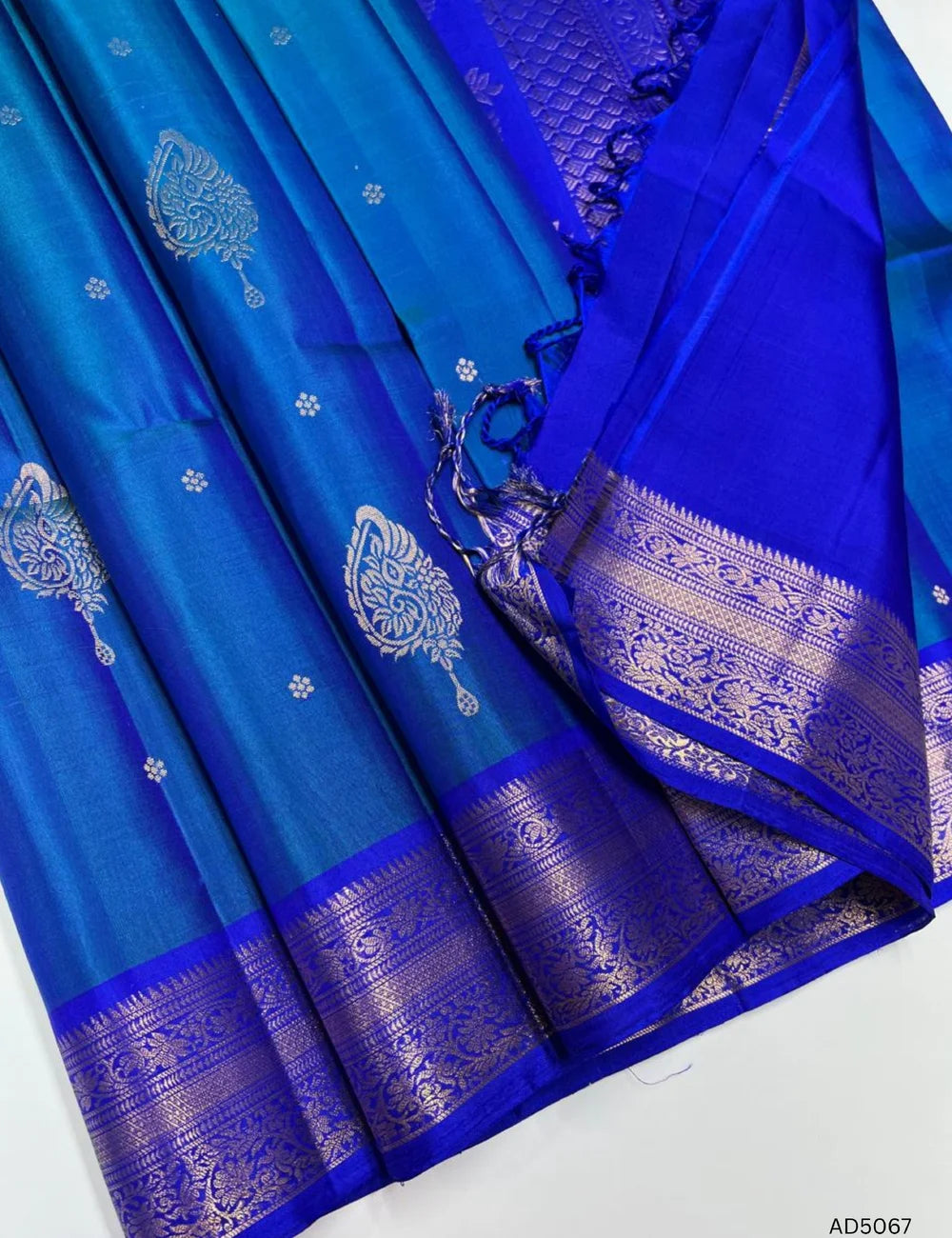 Peacock Blue - Kanchi Border Soft Silk Saree