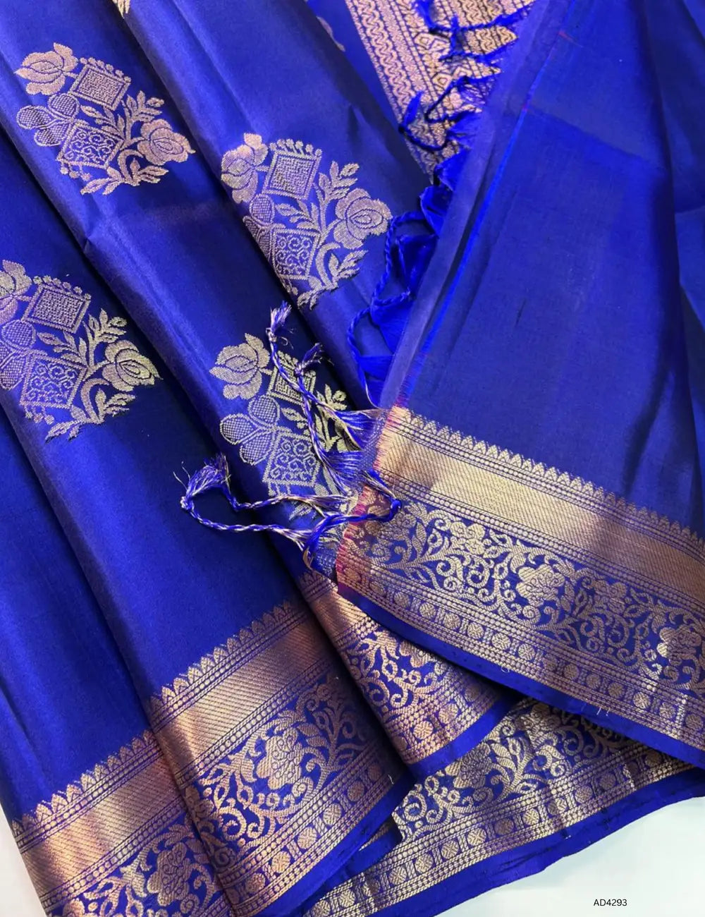 Royal Blue - Kanchi Border Soft Silk Saree Minor Damage