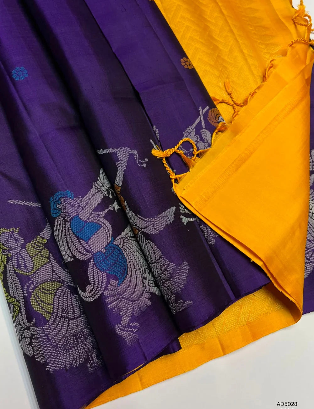 Purple & Yellow - Fancy Border Soft Silk  Saree