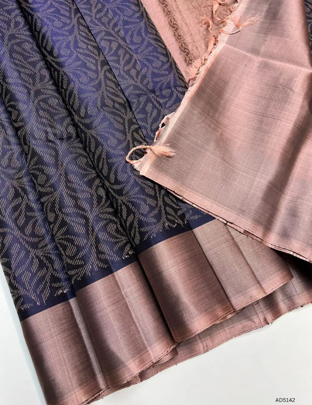 Navy Blue & Coco Grey - Soft Silk Bridal  Saree