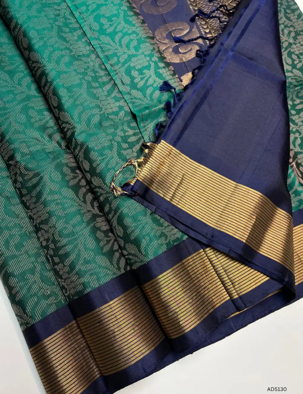 Emeraled Green & Navy Blue - Soft Silk Bridal  Saree