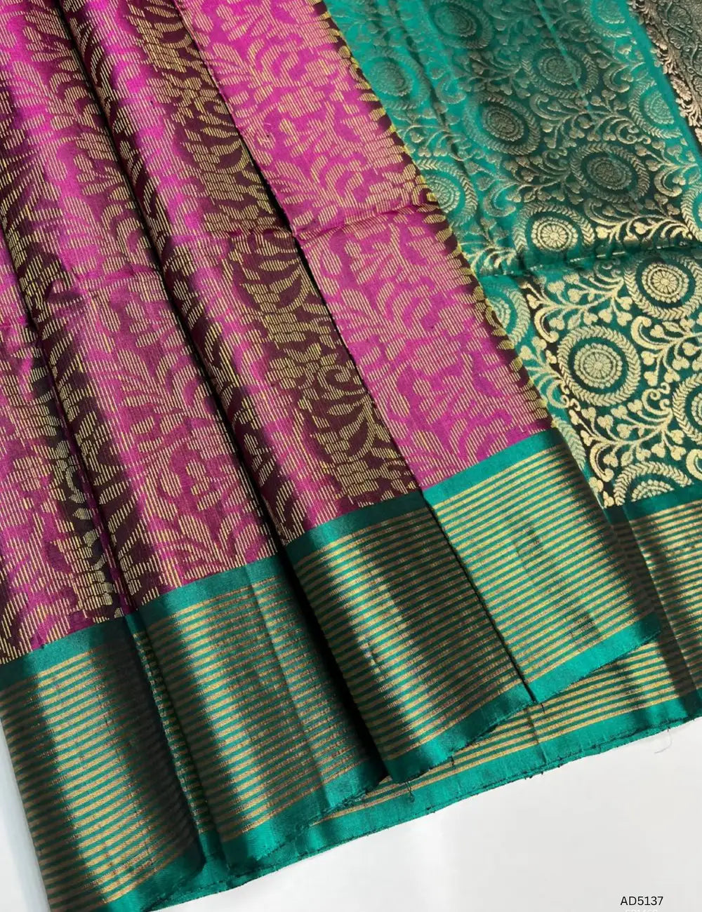 Burgundy & Green - Soft Silk Bridal  Saree
