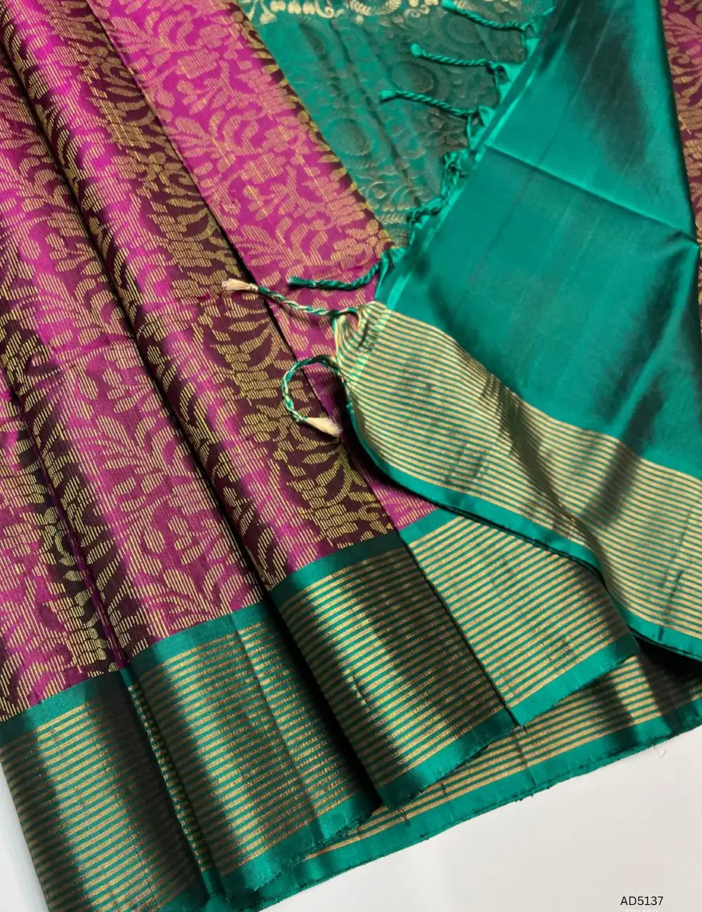 Burgundy & Green - Soft Silk Bridal  Saree